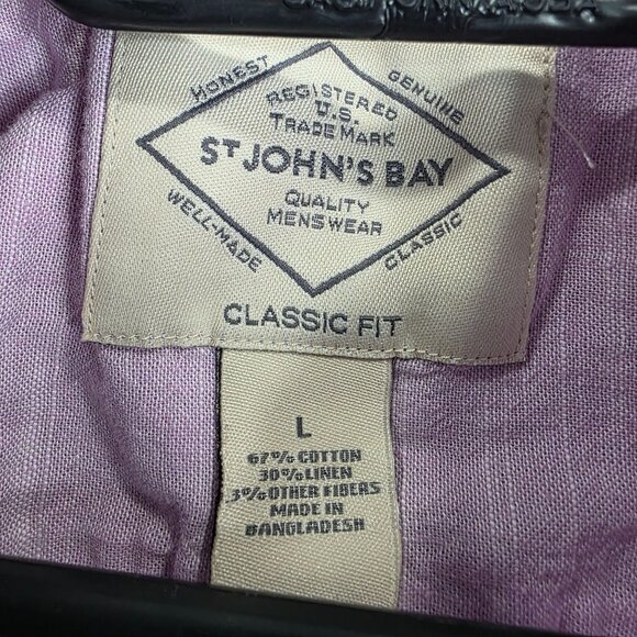 Mens St John's Bay Classic Lavender Shirt Button Up Short Sleeve Linen Blend L - Picture 2 of 7